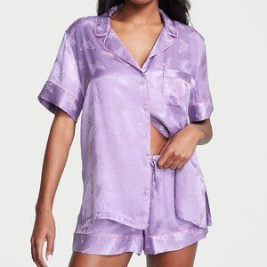 Victoria's Secret Purple Satin Logo Print Pajama Set